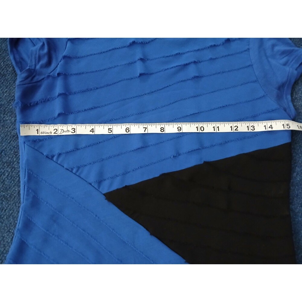 Black Saks Fifth Ave Blue/Black Short Sleeve Blouse Small - Picture 7 of 8